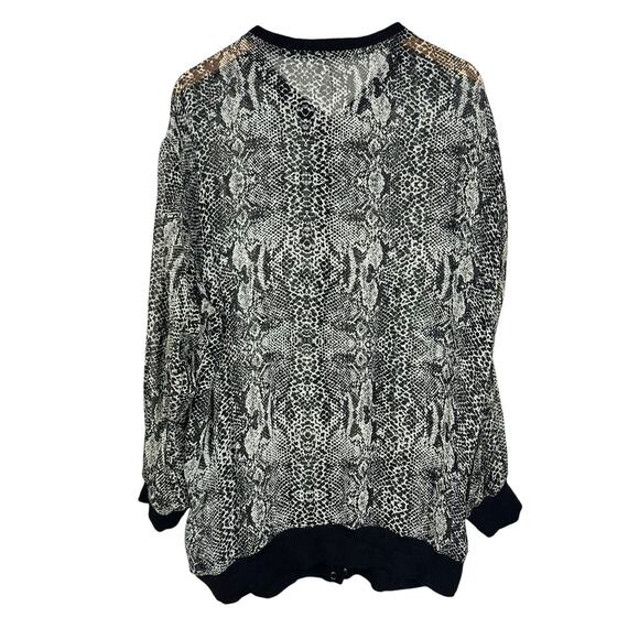 Free People Lori Bomber Jacket Oversized Sz M Black Sheer Snake-print Snap Front - Picture 11 of 14